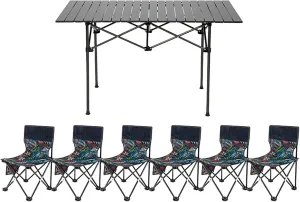 Folding Camping Table Outdoor 6-Person Set, Portable Aluminum Alloy Roll Folding Picnic Table, Load-Bearing 100kg, 120x55x50cm