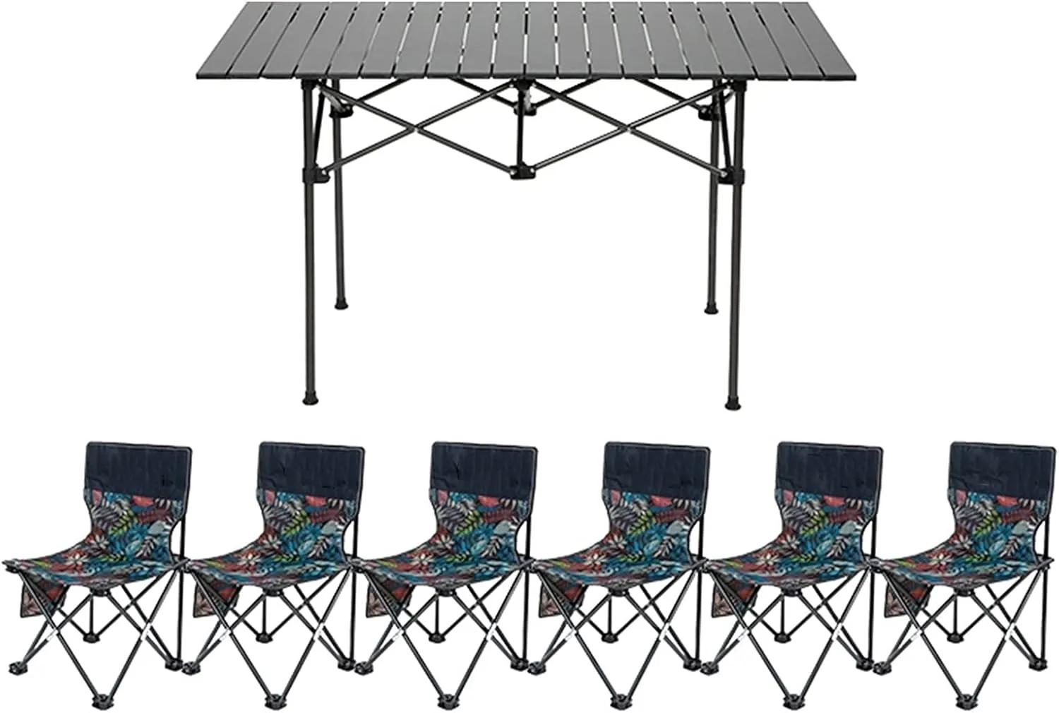 Folding Camping Table Outdoor 6-Person Set, Portable Aluminum Alloy Roll Folding Picnic Table, Load-Bearing 100kg, 120x55x50cm