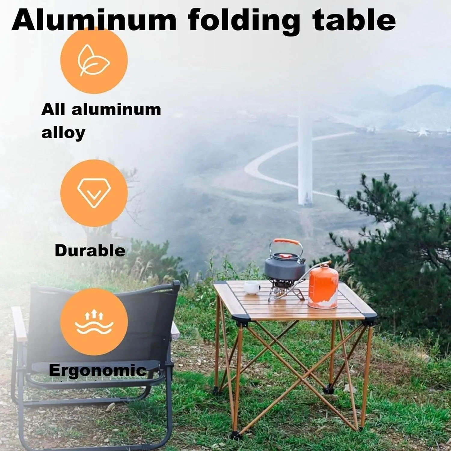 Folding Camping Table, Portable Aluminum Folding Table for Picnic, Camping, and Outdoor Use, Lightweight Dining Table with Carry Bag (135x70x56cm)(70 * 70 * 57cm)