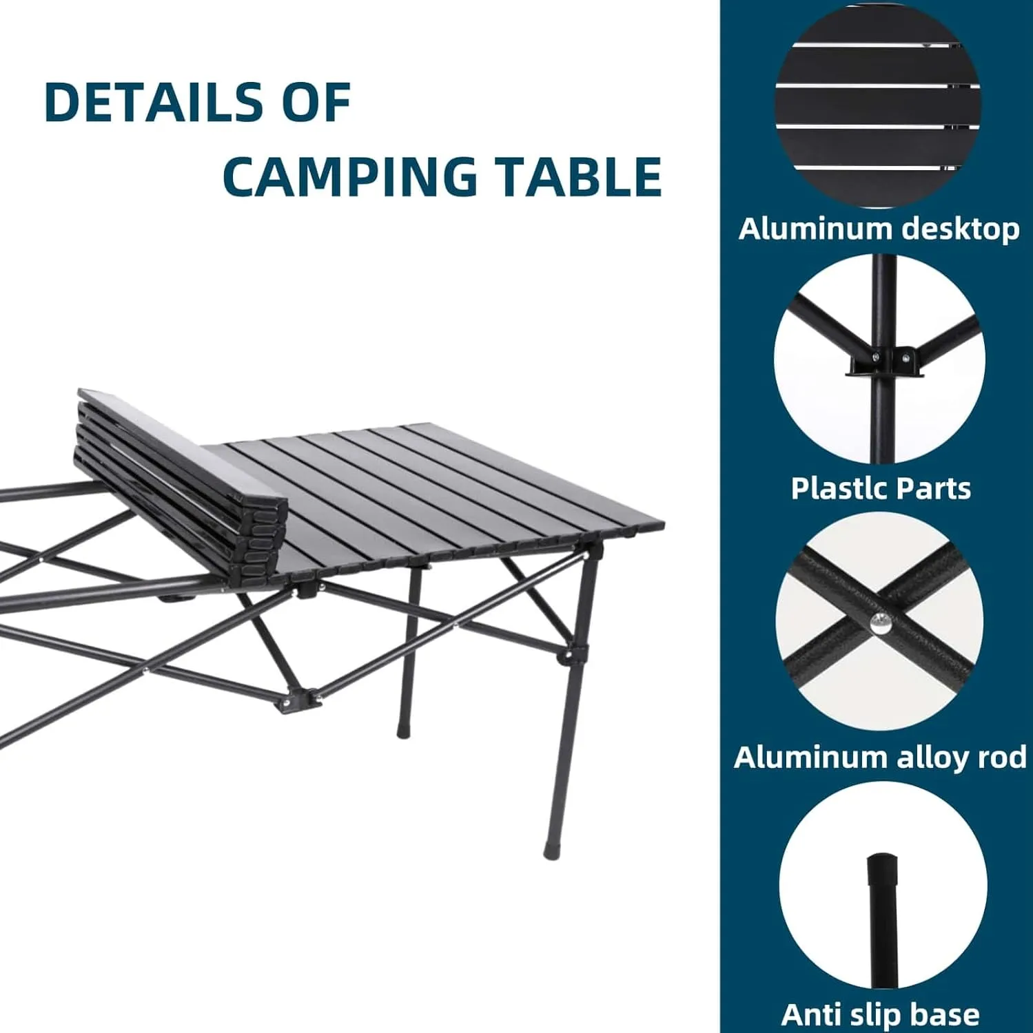 Folding Camping Table, Portable Beach Table,with Portable Bag，Suitable for Indoor, Outdoor, Camping, Backyard, Party, Patio, The Black Camping Table at The Beach