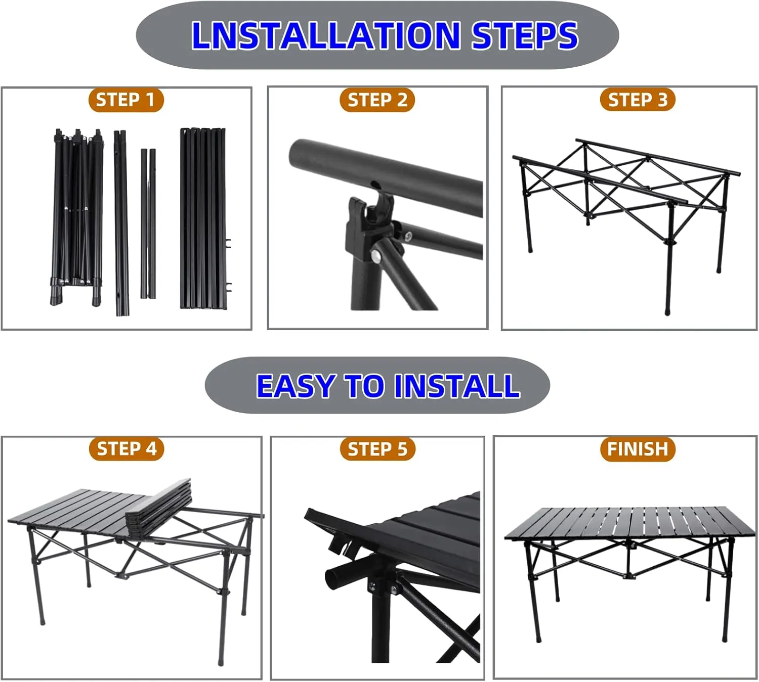 Folding Camping Table, Portable Beach Table,with Portable Bag，Suitable for Indoor, Outdoor, Camping, Backyard, Party, Patio, The Black Camping Table at The Beach