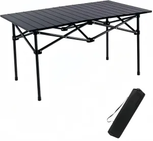 Folding Camping Table, Portable Beach Table,with Portable Bag，Suitable for Indoor, Outdoor, Camping, Backyard, Party, Patio, The Black Camping Table at The Beach