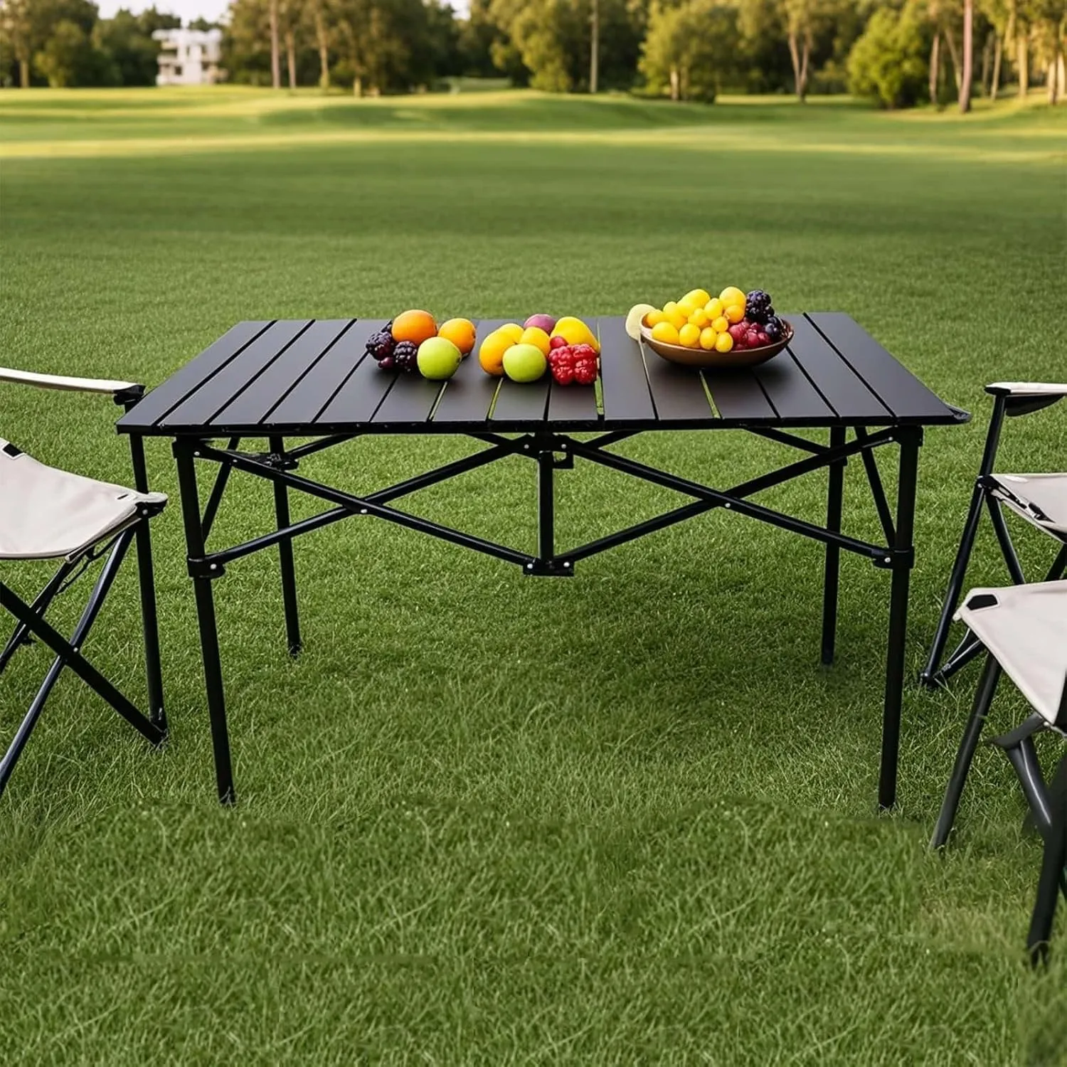 Folding Camping Table, Portable Beach Table,with Portable Bag，Suitable for Indoor, Outdoor, Camping, Backyard, Party, Patio, The Black Camping Table at The Beach