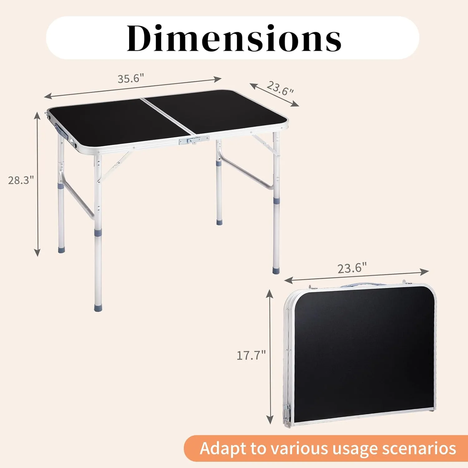 Folding Camping Table Portable Camp Table, Aluminum Lightweight Outdoor Table Indoor Outdoor Compact Folding Table for Camping, Picnic, Backyard, BBQ, Patio