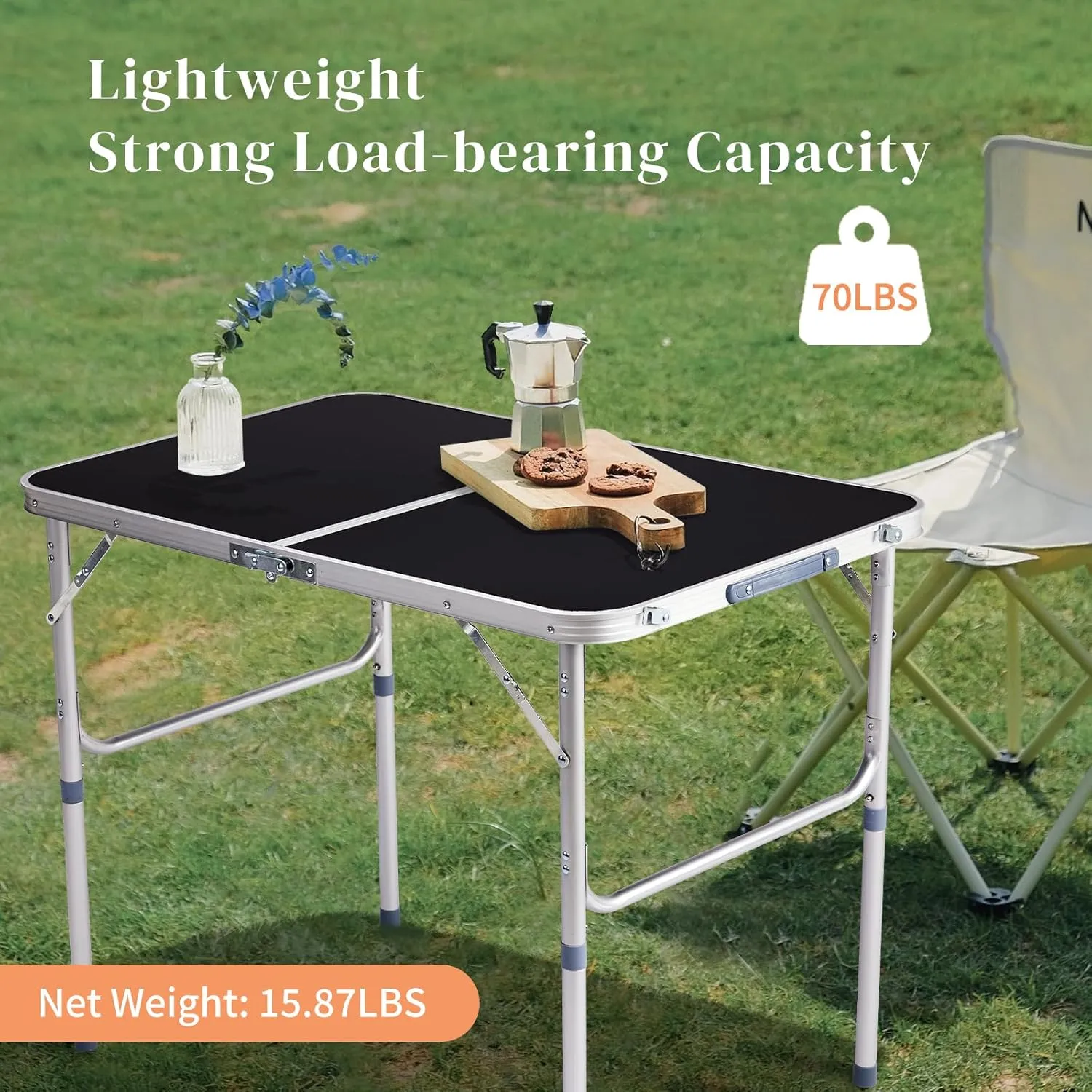 Folding Camping Table Portable Camp Table, Aluminum Lightweight Outdoor Table Indoor Outdoor Compact Folding Table for Camping, Picnic, Backyard, BBQ, Patio