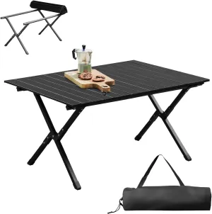 Folding Camping Table Portable Picnic Table, Lightweight Roll up Side Table Outdoor Camp Table for Travel Hiking Backyard BBQ Party, 34x24 in, Black