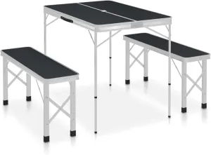 Folding Camping Table with 2 Benes Aluminium Grey,Folding Table Portable Aluminum Picnic Table, Heavy Duty Foldable Table with Carry Handle for Indoor Study Writing Outdoor BBQ Party Use