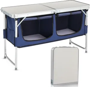 Folding Camping Table with Storage Organizer, Aluminum Lightweight Height Adjustable Outdoor Folding Table for Tailgating, Backyards, BBQ, Camping, Party, Hiking, Picnic and Indoor Use
