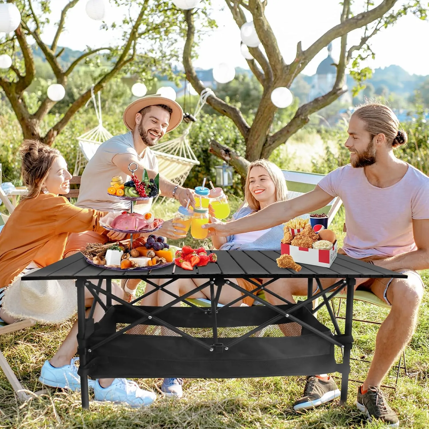 Folding Camping Tables that Fold Up Lightweight,Aluminum Roll Up Camping Table for 4-6 Person Camp Table with Large Storage and Carrying Bag for Outdoor, Picnic, Backyards, BBQ, Beach, 220 Lbs