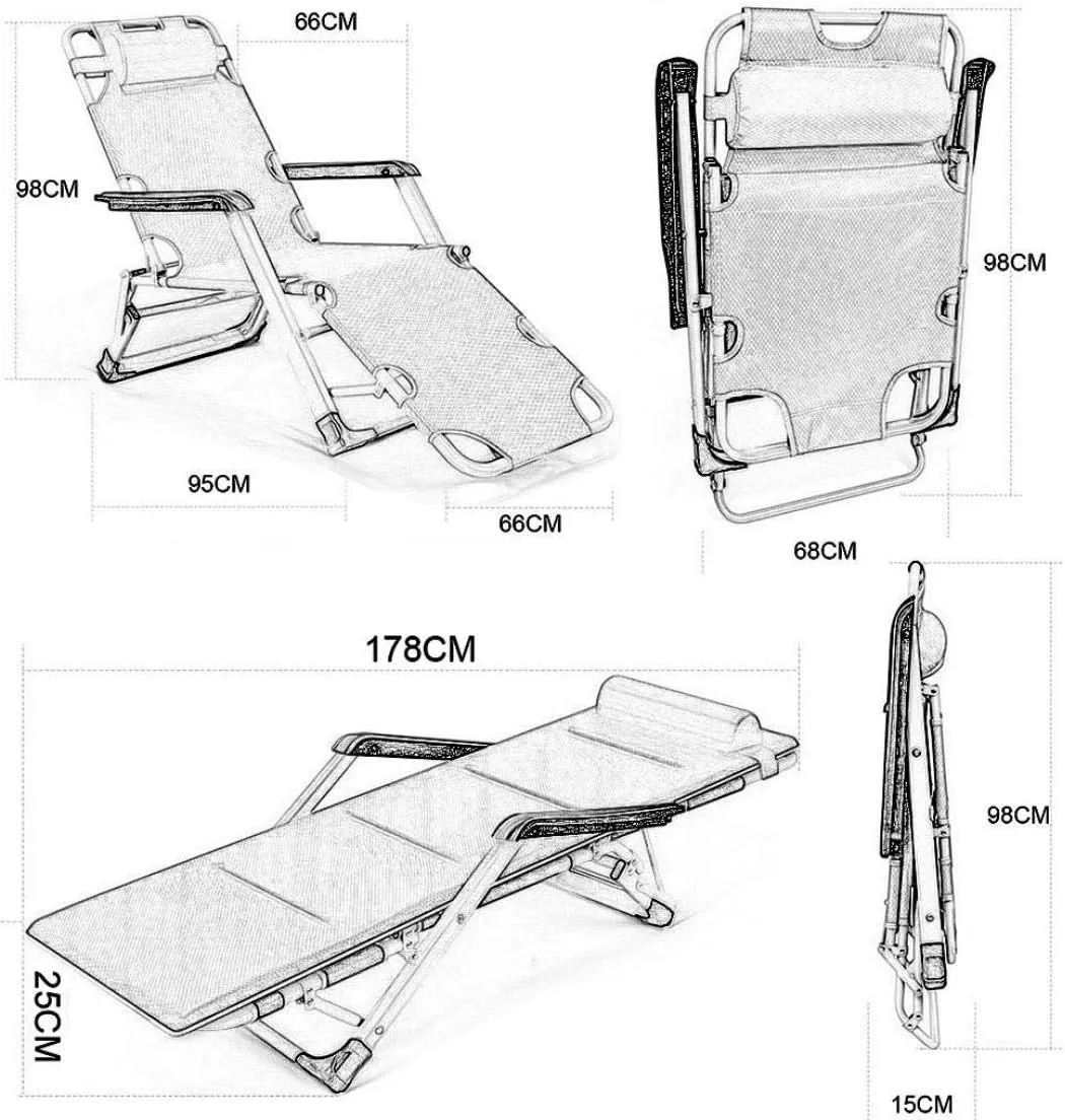 Folding Chair Beach Chairs Sun Lounger Recliner for Patio Garden Camping Outdoor Square Steel Legs with Free Holder,Blue