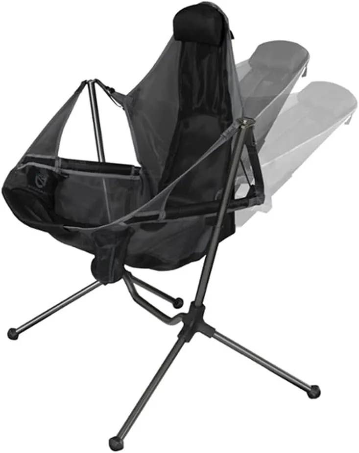 Folding Chair, Relaxation Rocking Chair Recliner Camping Swing, Comfortable and Comfortable Outdoor Folding Chair, Lightweight Camping Fishing Chair-Grey