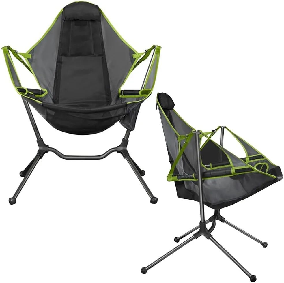 Folding Chair, Relaxation Rocking Chair Recliner Camping Swing, Comfortable and Comfortable Outdoor Folding Chair, Lightweight Camping Fishing Chair-Grey