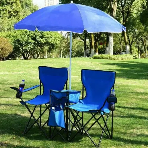 Folding Chair with Umbrella - Outdoor Lightweight Comfortable Beach Chair - Beach Essentials 2-seat Camping Chairs