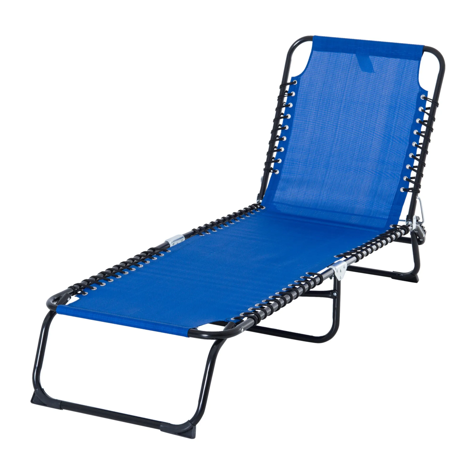 Folding Chaise Lounge Chair with 4-Position Recline, Breathable Mesh & Bungee Seat, Blue