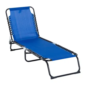 Folding Chaise Lounge Chair with 4-Position Recline, Breathable Mesh & Bungee Seat, Blue