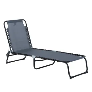 Folding Chaise Lounge Chair with 4-Position Recline, Breathable Mesh & Bungee Seat, Gray