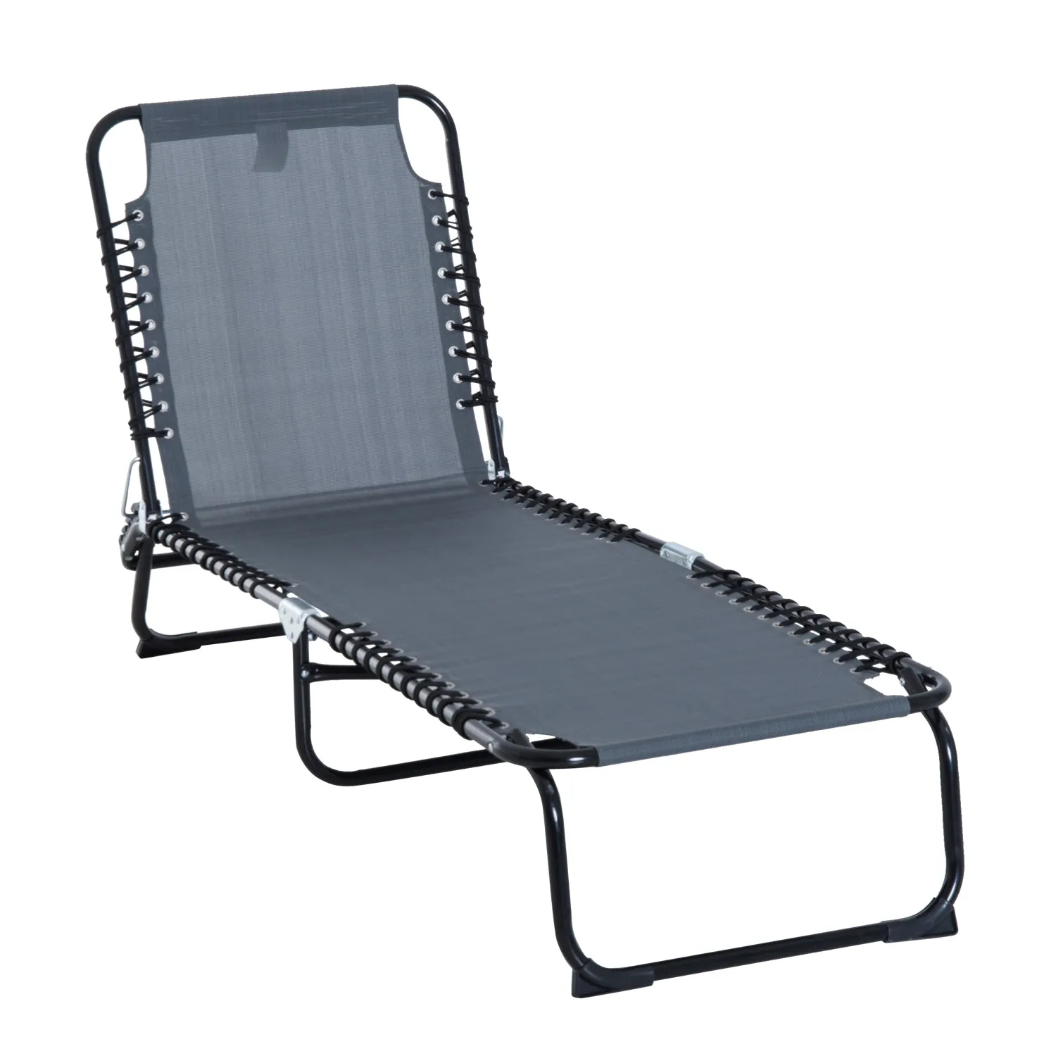 Folding Chaise Lounge Chair with 4-Position Recline, Breathable Mesh & Bungee Seat, Gray