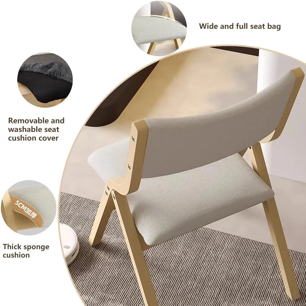 Folding Dining Chair Foldable Chair Rest Computer Desk Chairs Padded Seat with Wood Frame,Portable Backrest Chair Multi-Purpose Chairs for Indoor Office(Beige)