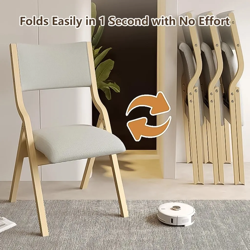 Folding Dining Chair Foldable Chair Rest Computer Desk Chairs Padded Seat with Wood Frame,Portable Backrest Chair Multi-Purpose Chairs for Indoor Office(Beige)