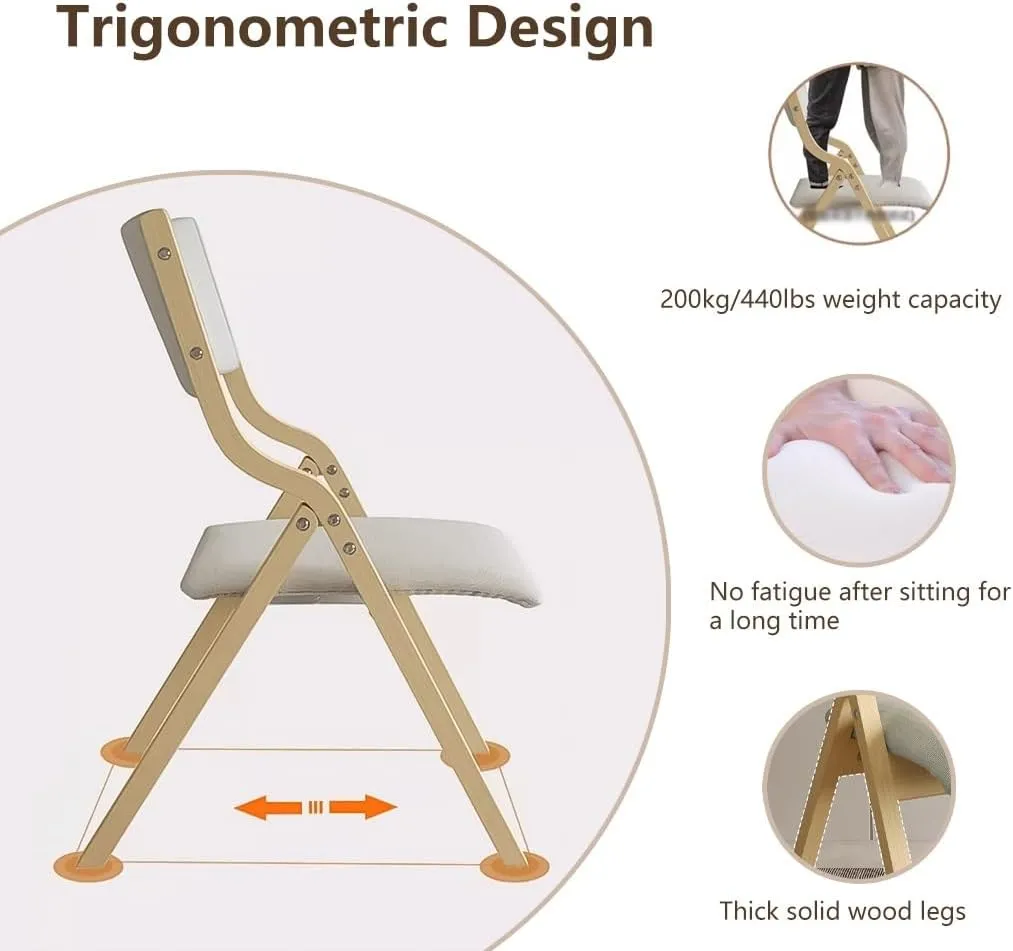 Folding Dining Chair Foldable Chair Rest Computer Desk Chairs Padded Seat with Wood Frame,Portable Backrest Chair Multi-Purpose Chairs for Indoor Office(Beige)