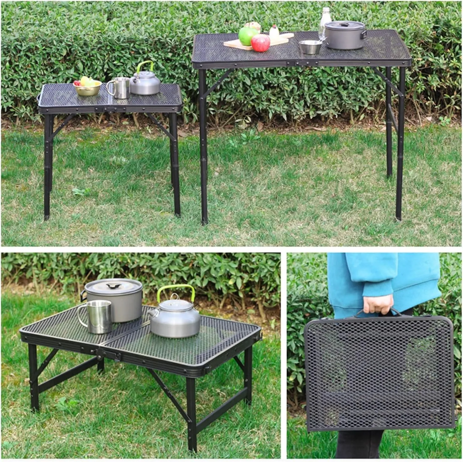 Folding Dining Table Lightweight Waterproof Barbecue Table Travel Tour Portable Outdoor Folding Mesh Table Camping (Color : 90-60-72cm)