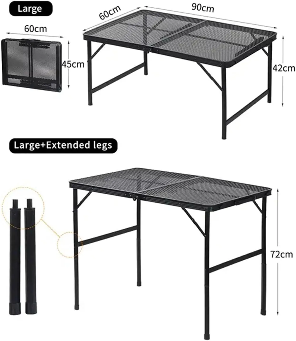 Folding Dining Table Lightweight Waterproof Barbecue Table Travel Tour Portable Outdoor Folding Mesh Table Camping (Color : 90-60-72cm)