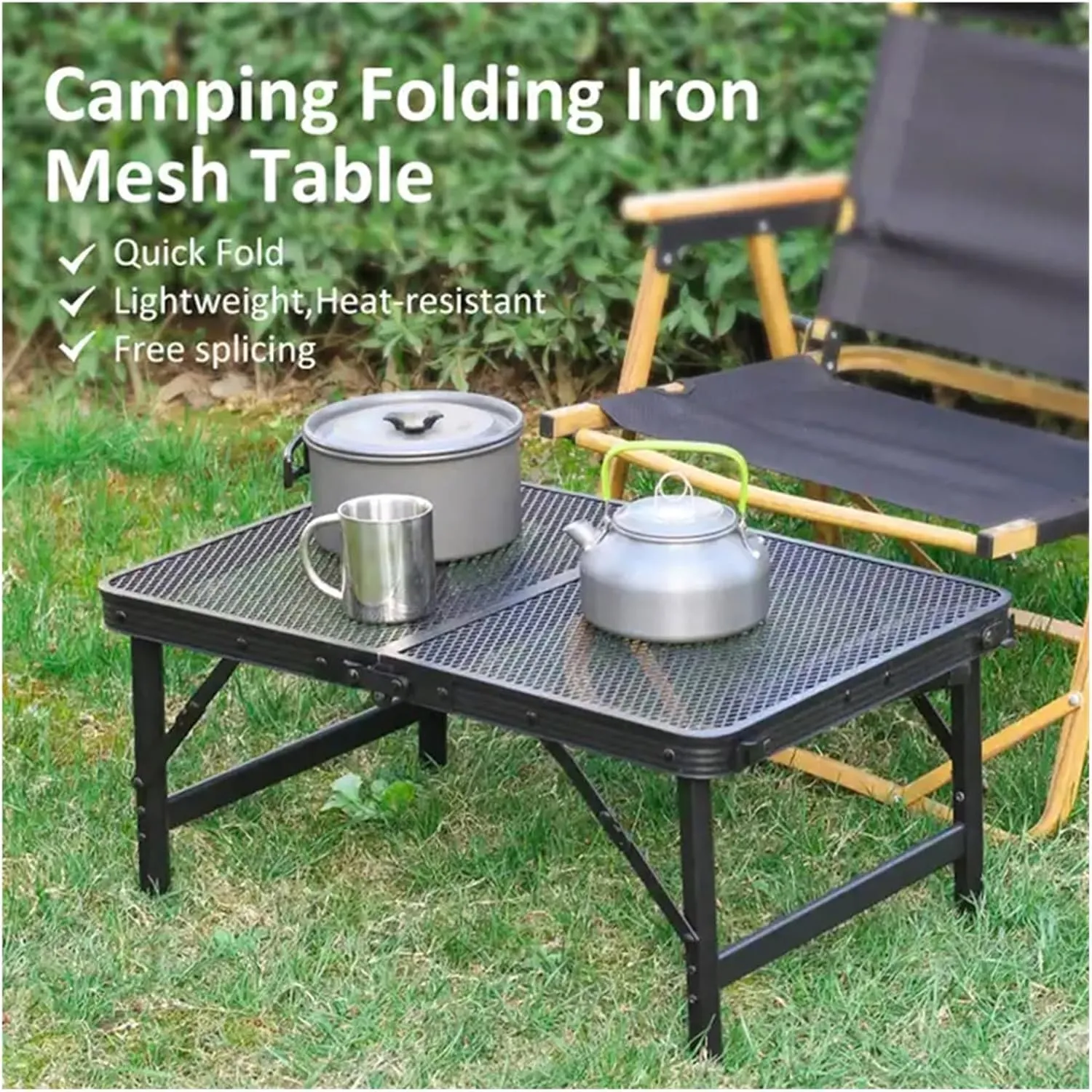 Folding Dining Table Lightweight Waterproof Barbecue Table Travel Tour Portable Outdoor Folding Mesh Table Camping (Color : 90-60-72cm)