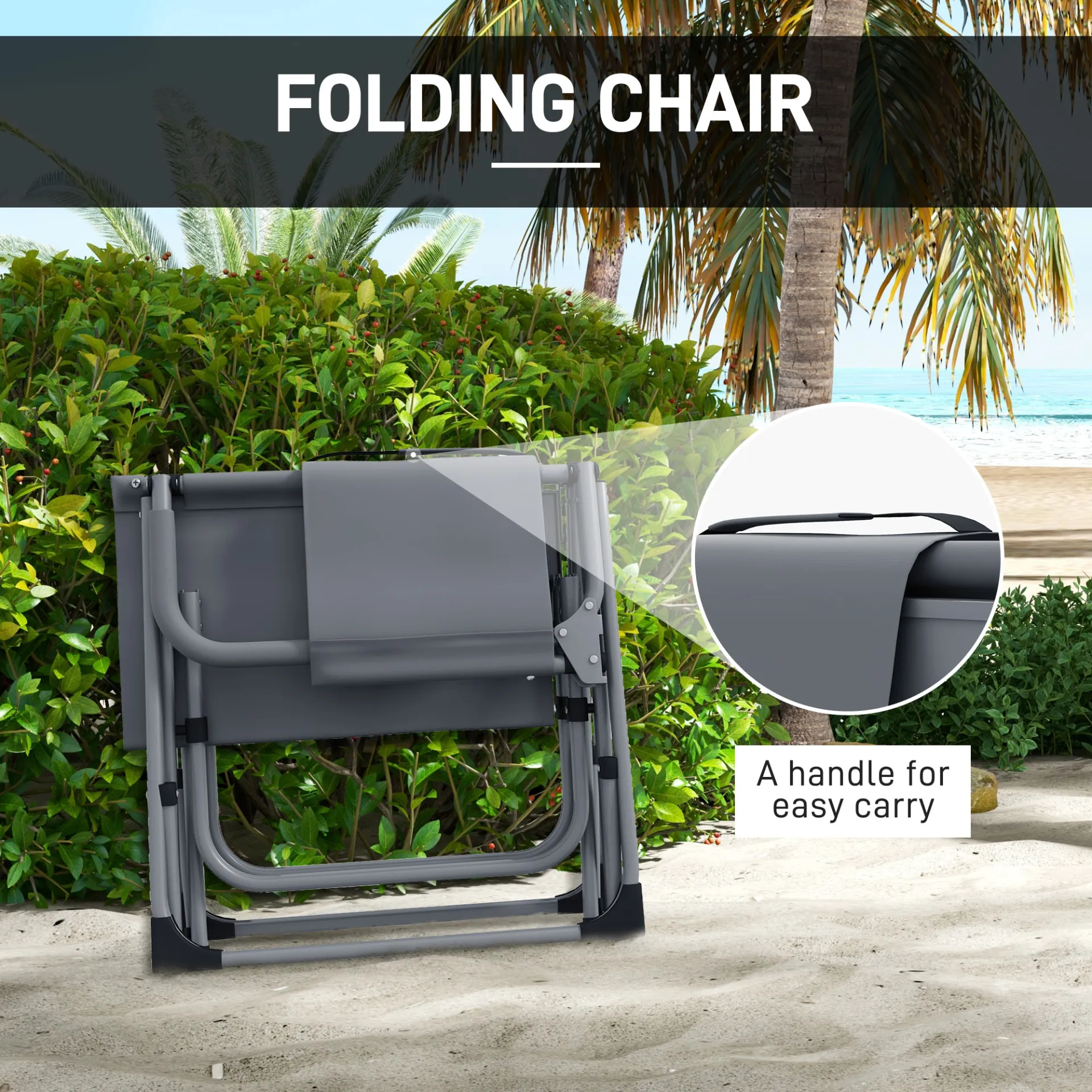 Folding Directors Camping Chair, with Side Table - Grey | Outsunny