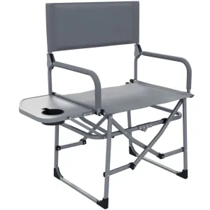 Folding Directors Camping Chair, with Side Table - Grey | Outsunny