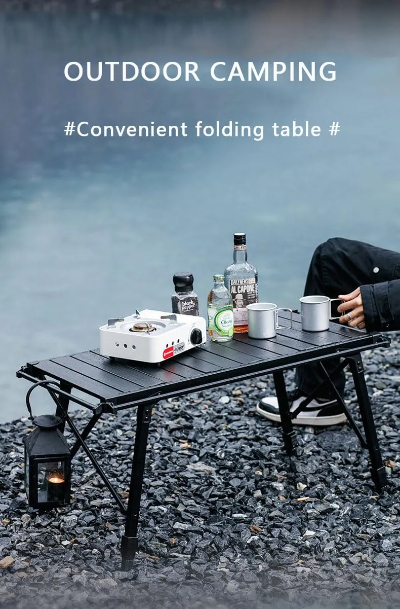 Folding IGT Camping Table with Adjustable Height, Patio Lightweight Roll-Up Egg roll Table, Outdoor Portable Picnic Camping Table with Carrying Bag, for Travel Picnic Party Beach BBQ