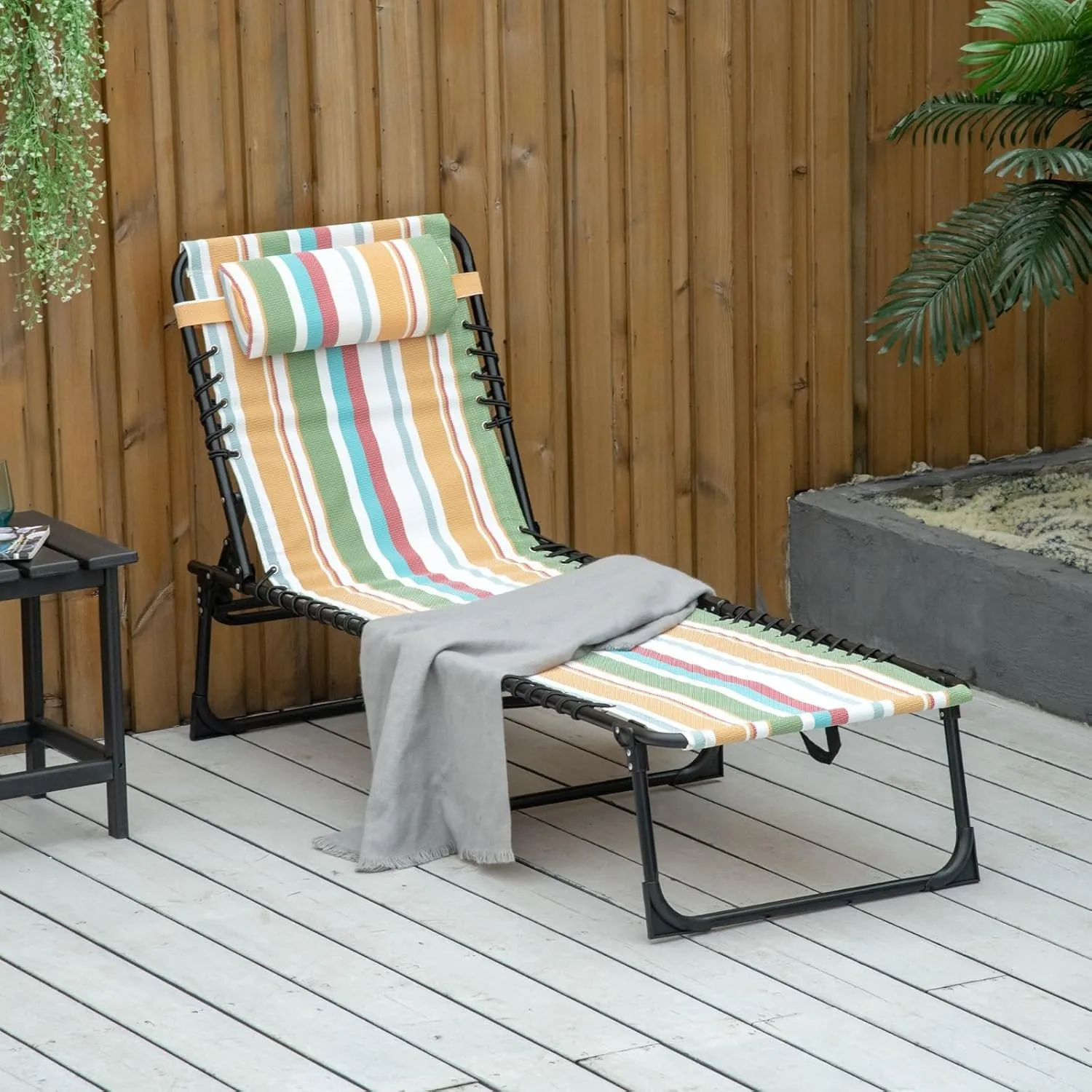 folding lounge chair swimming pool chairs, black chairs of The terrace, outdoor rest room chair, tilting back, breathable mesh seat, yard, yard, terrace, open -air, rainbow stripes