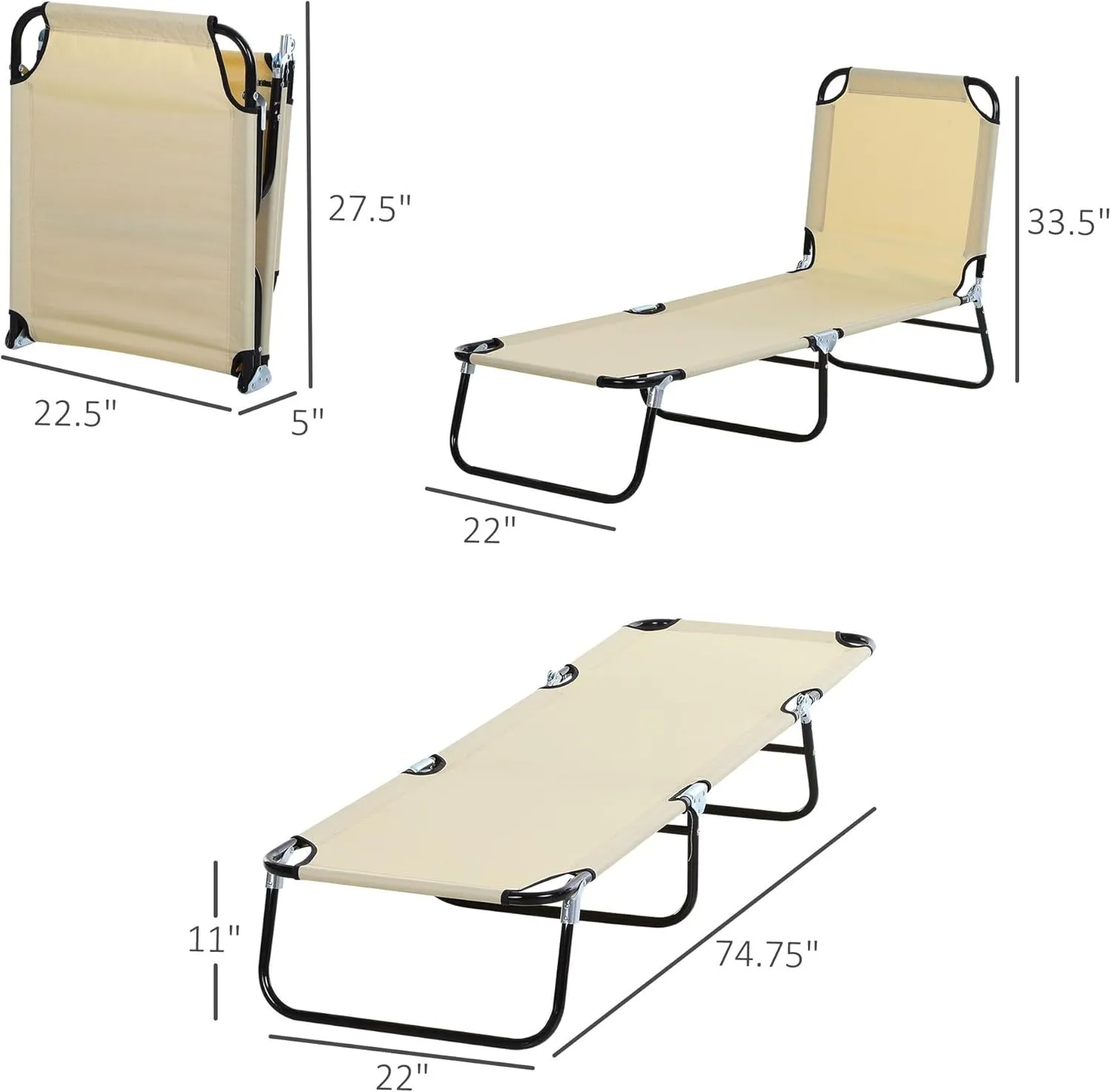 Folding Lounge Pool Chair with 4-Position Reclining Back, Breathable Mesh Seat, for Beach, Yard, Patio(77.50"×22.75"×30.00"). (Beige)