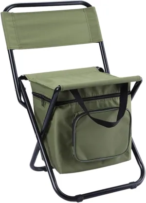 Folding Outdoor Chair Ice Bag Cooler Insulated Portable Camping Seat Back Support Oxford Fabric