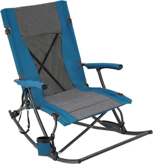 Folding Rocking Camping Chair, Padded High Back Outdoor Rocking Chair with Cup Drink Holder, Durable Folding Beach and Camp Chair, Supports 330 LBS