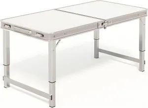 Folding Table, 3 Adjustable Height Camping Table, Aluminum Portable Table with Handle, 3 Fold Lightweight Beach Table with 150Kg Load Bearing, for Picnic, Party, Camping(Color:White,Size:150cm/59in)