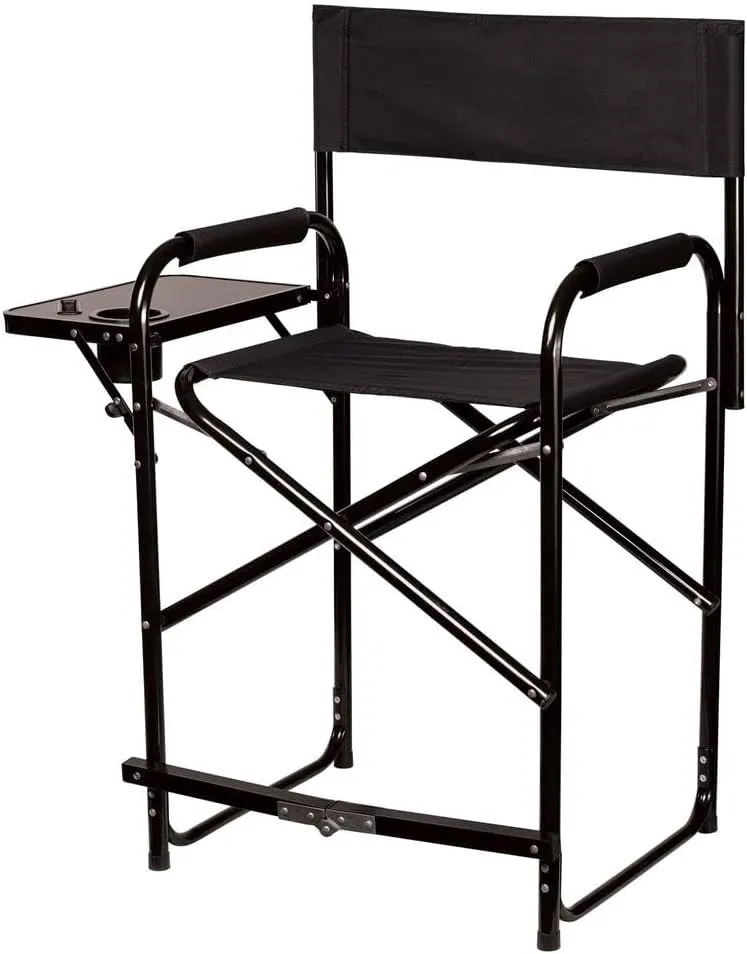 Folding Tall Chair with Table | Stable Comfort Elevated | Durable & Sturdy | Padded Comfort | Attached Folding Table | 250lb Weight Capacity | Color Black