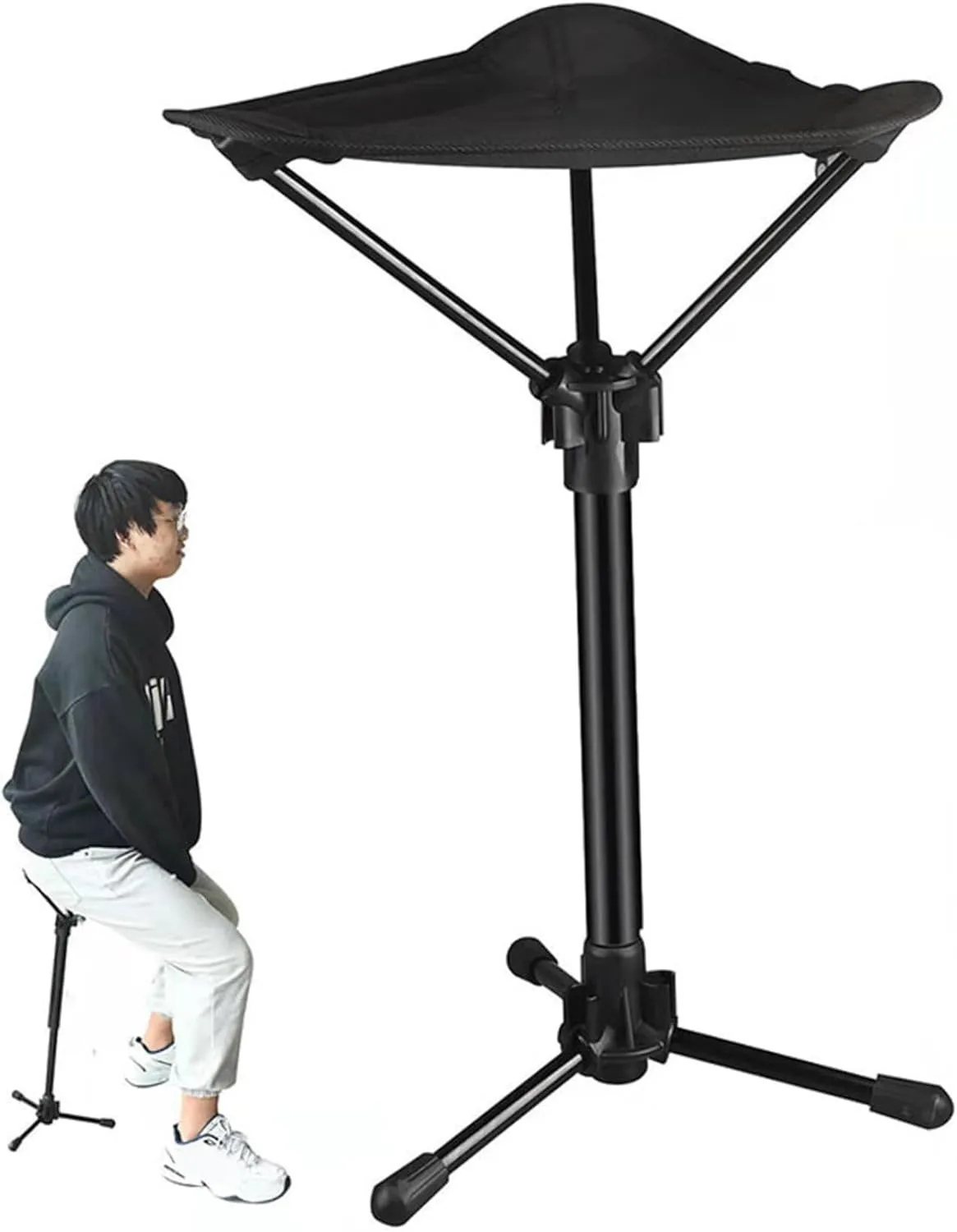Folding Tripod Stool, Portable Camping Stools with Storage Bag, 24-31 Inch Telescopic Aluminium Alloy up Travel Seat for Hiking Backpacking Fishing Walking Events