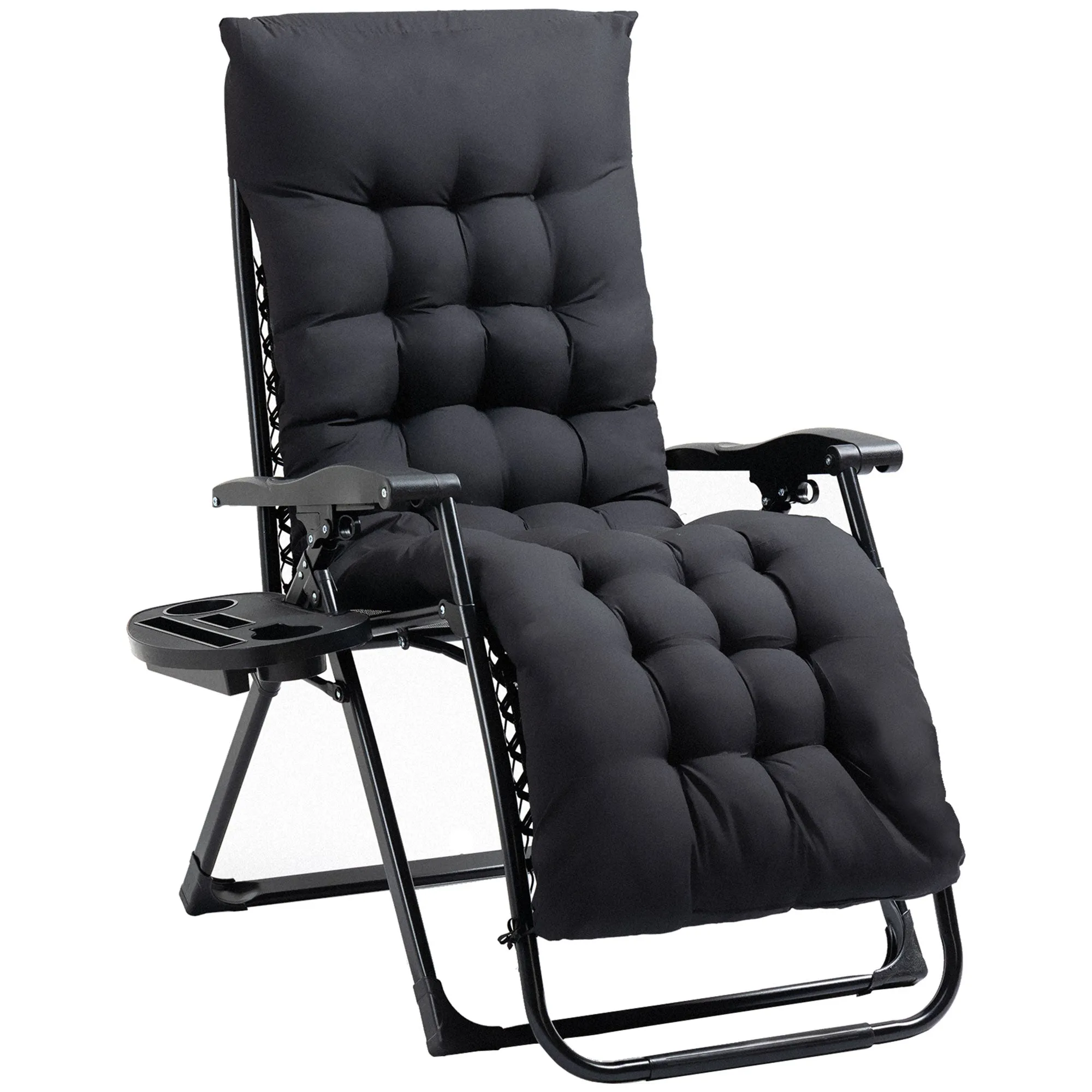 Folding Zero Gravity Recliner Chair with Cup Holder & Padded Cushion, Black