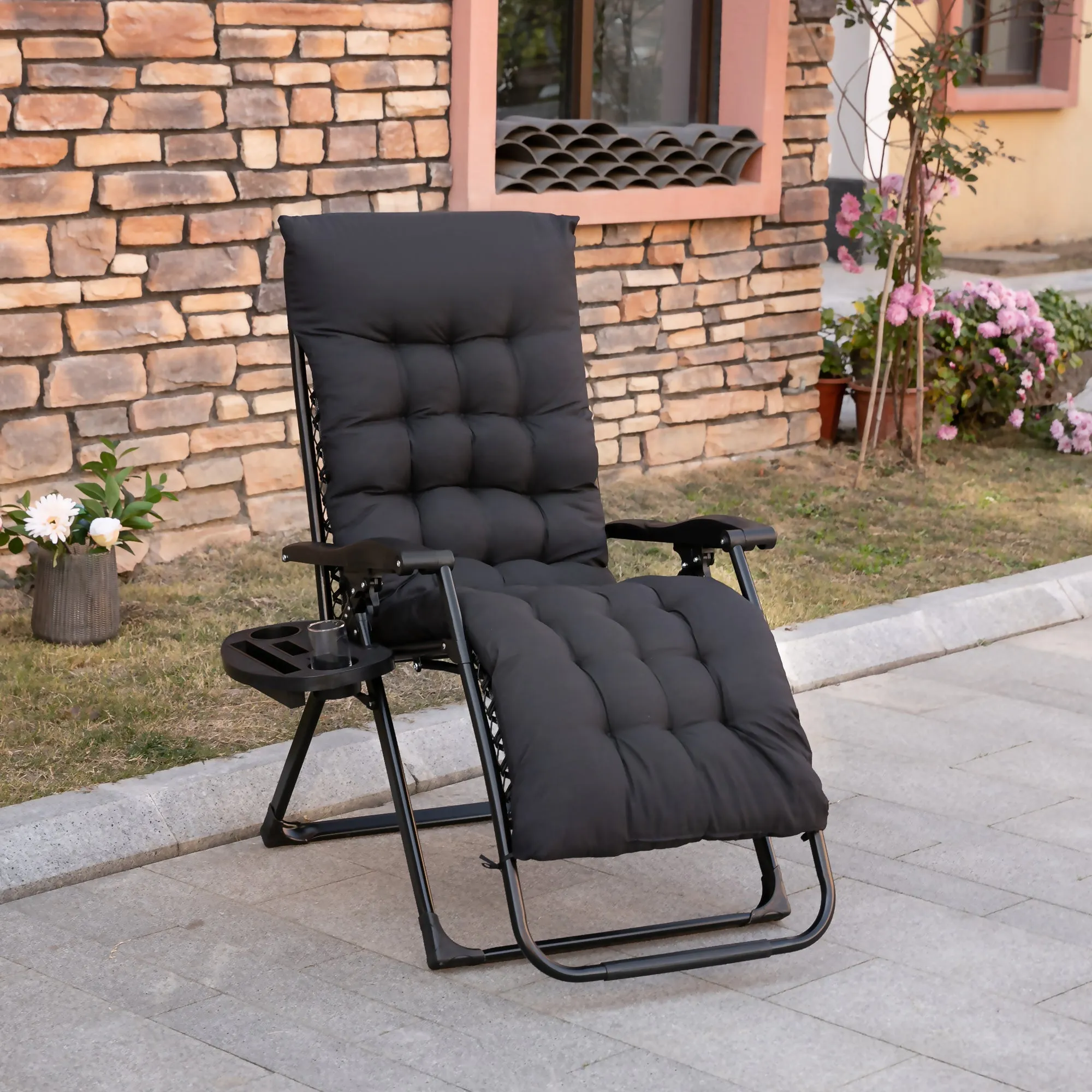 Folding Zero Gravity Recliner Chair with Cup Holder & Padded Cushion, Black