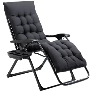 Folding Zero Gravity Recliner Chair with Cup Holder & Padded Cushion, Black
