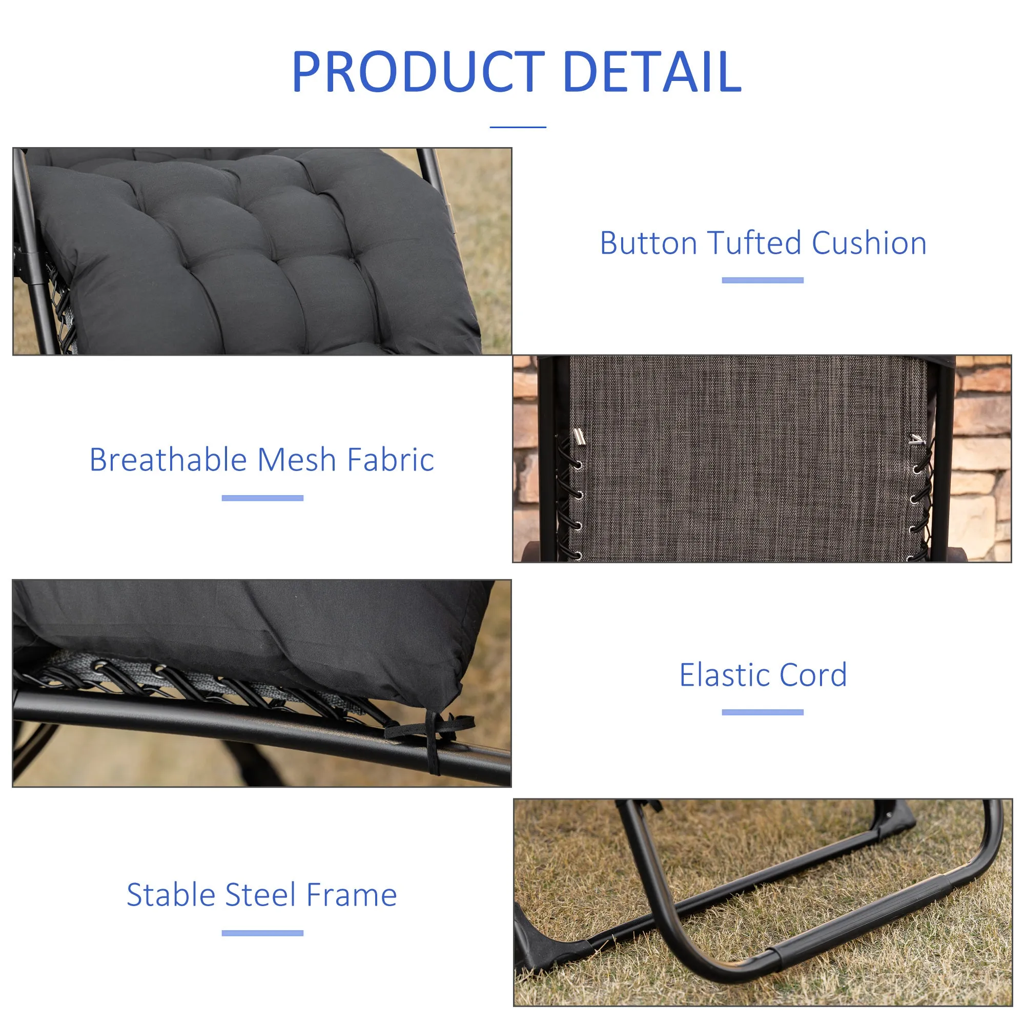 Folding Zero Gravity Recliner Chair with Cup Holder & Padded Cushion, Black