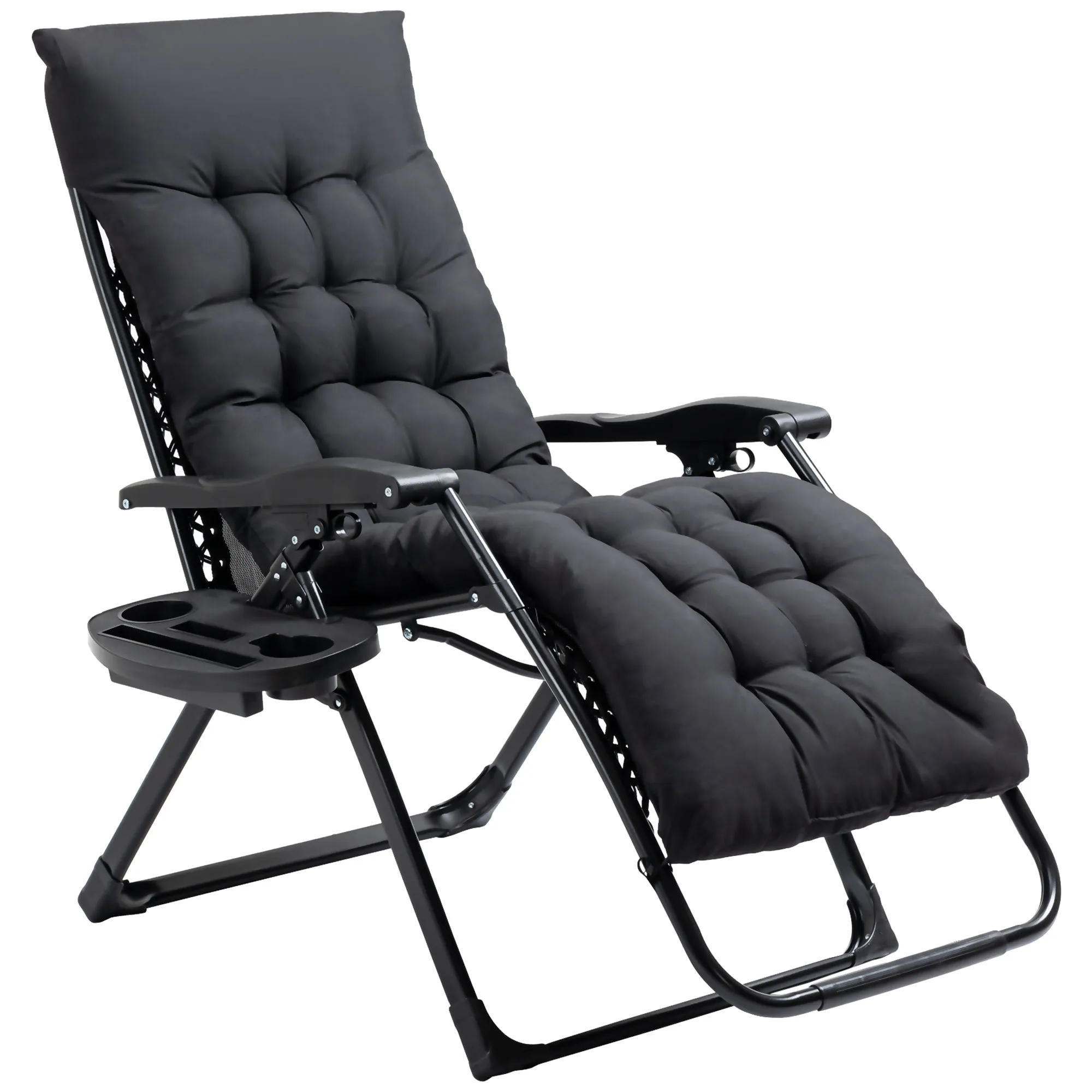 Folding Zero Gravity Recliner Chair with Cup Holder & Padded Cushion, Black