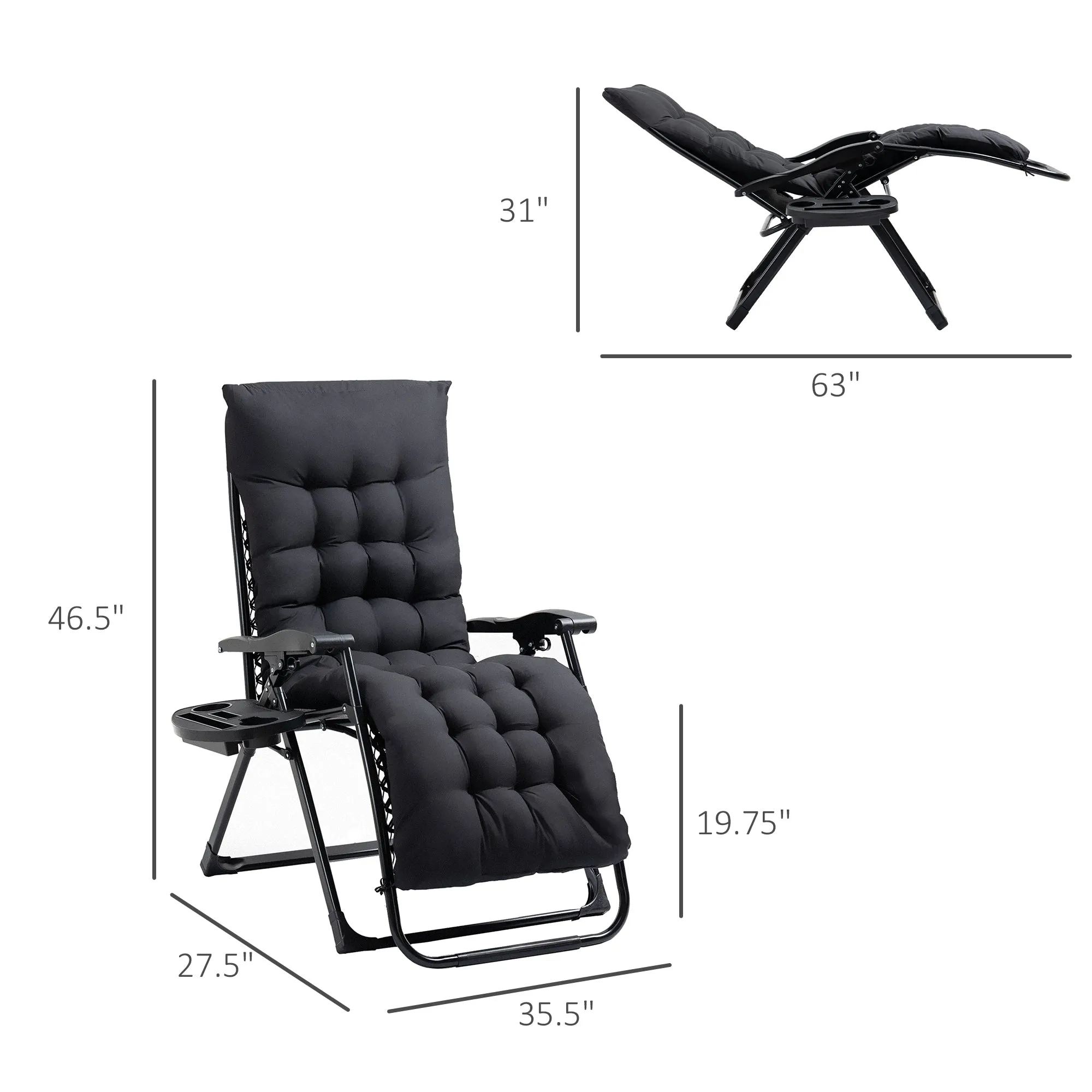 Folding Zero Gravity Recliner Chair with Cup Holder & Padded Cushion, Black