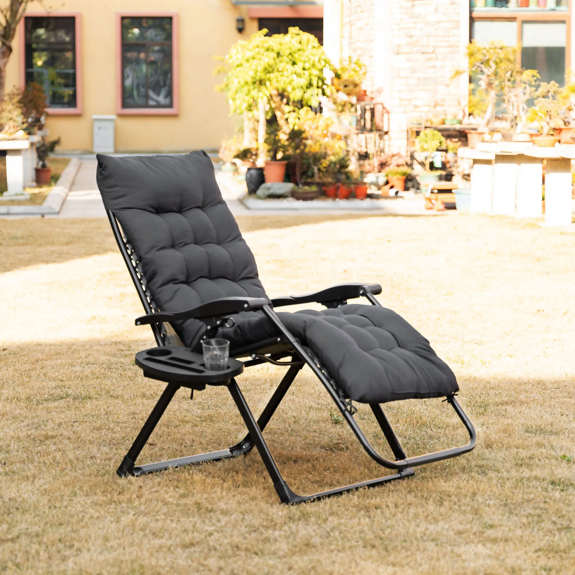 Folding Zero Gravity Recliner Chair with Cup Holder & Padded Cushion, Black