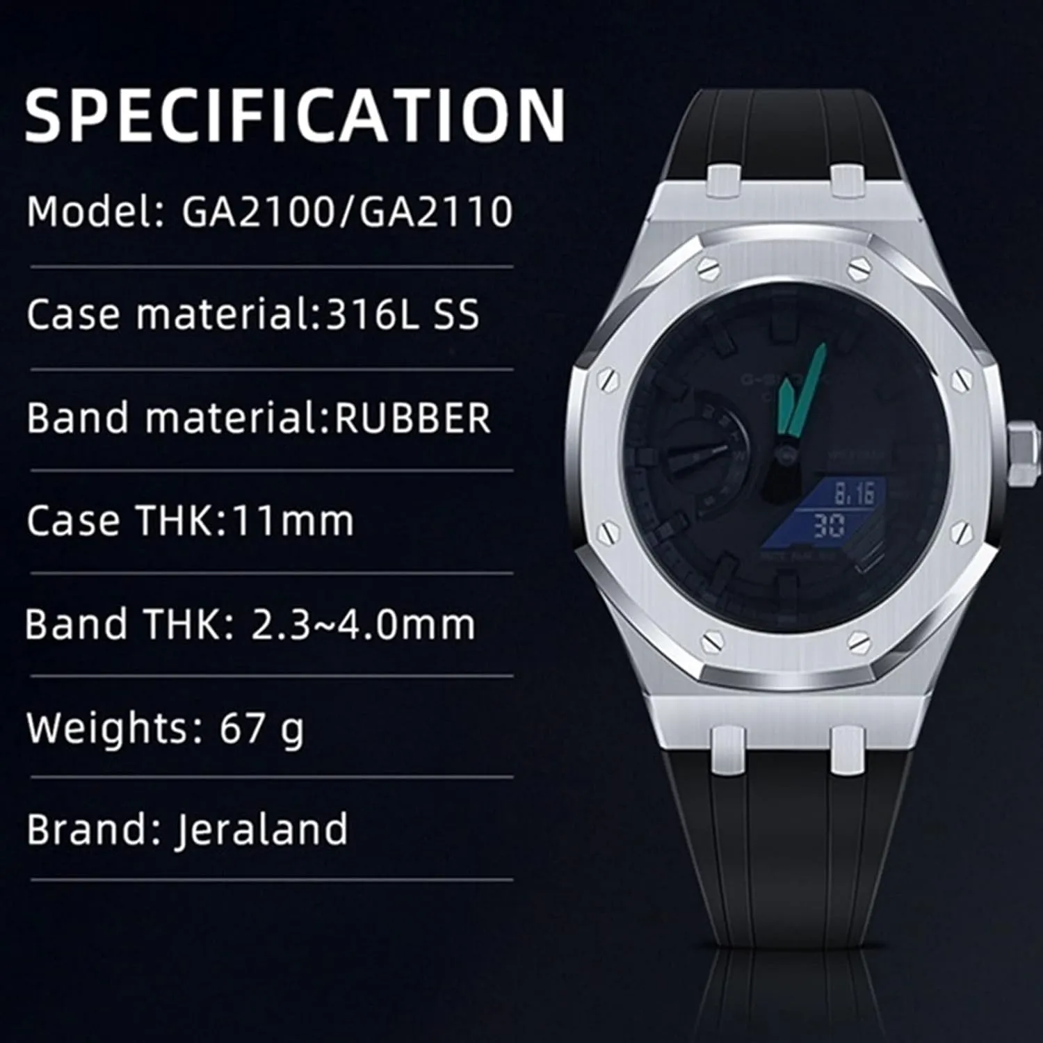 For GA2100STHS-1A Metal Watch Case Silicone Watchband 316 Stainless Steel Modified Accessories Kit