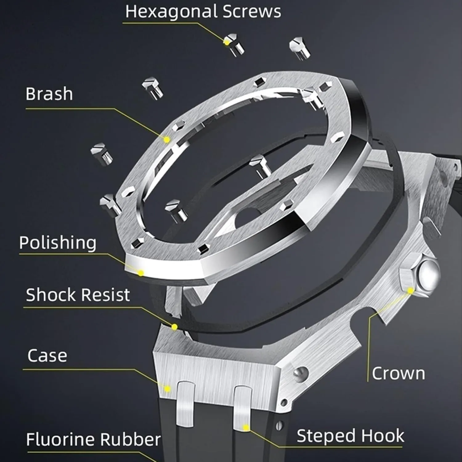 For GA2100STHS-1A Metal Watch Case Silicone Watchband 316 Stainless Steel Modified Accessories Kit