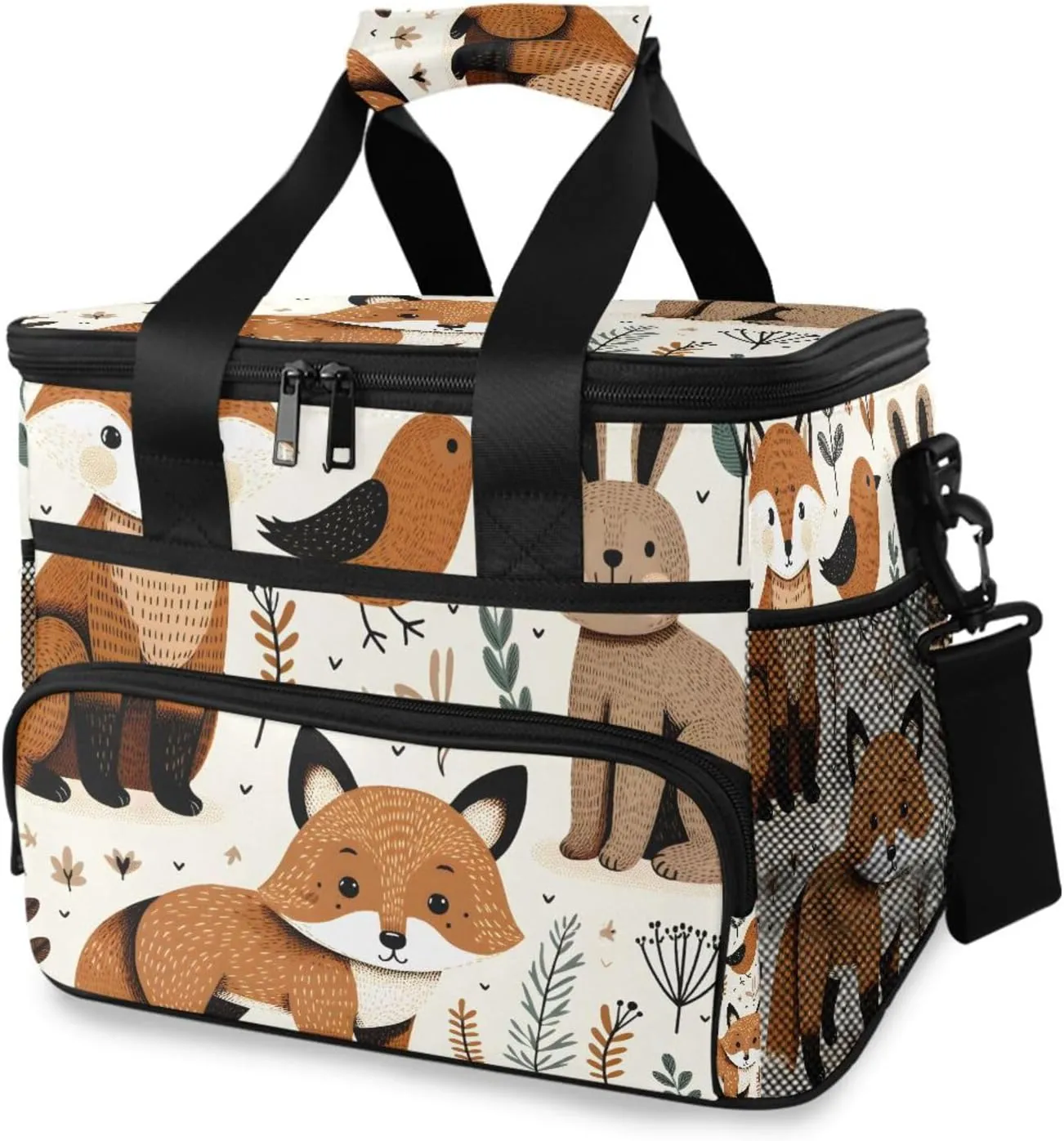 Forest Squirrel Rabbit Childish Cooler Bag Insulated Cooler Soft Sided Cooler 24 Can Portable Picnic Bag Large Leakproof Lunch Bag Box for Beach Grocery Camping Travel Car Men Women