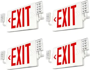 FREELICHT LED Exit Sign with Emergency Lights, Double Sided Adjustable LED Emergency Exit Lights with Battery Backup, Easy to Install, UL Certified, AC 120/277V, Pack of 4