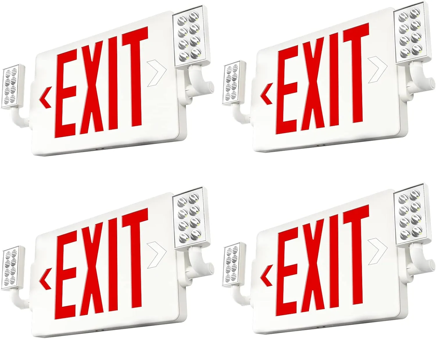 FREELICHT LED Exit Sign with Emergency Lights, Double Sided Adjustable LED Emergency Exit Lights with Battery Backup, Easy to Install, UL Certified, AC 120/277V, Pack of 4