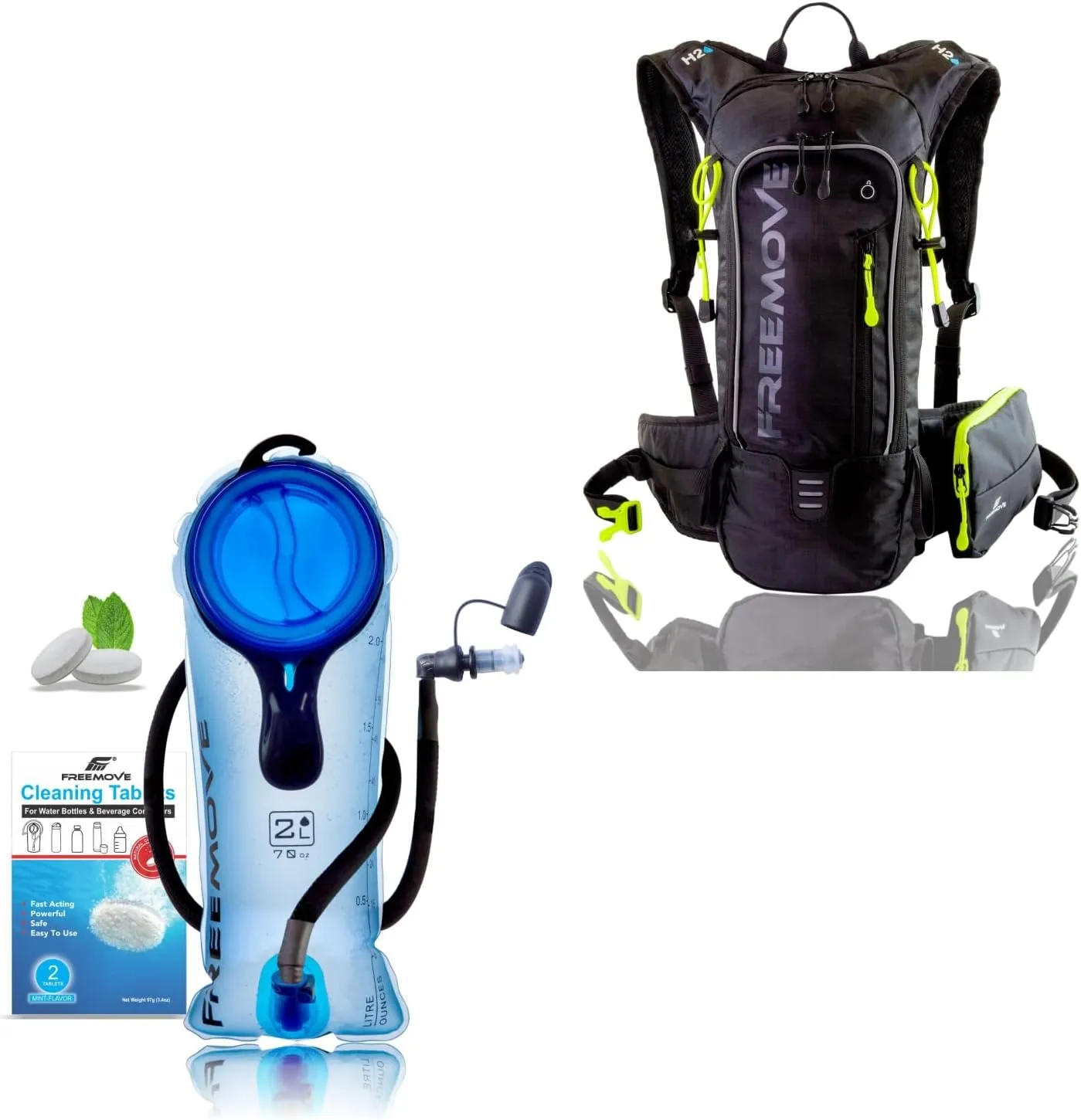 FREEMOVE 2L Hydration Bladder   Daypack Backpack - Black, 10L Capacity & Many Compartments